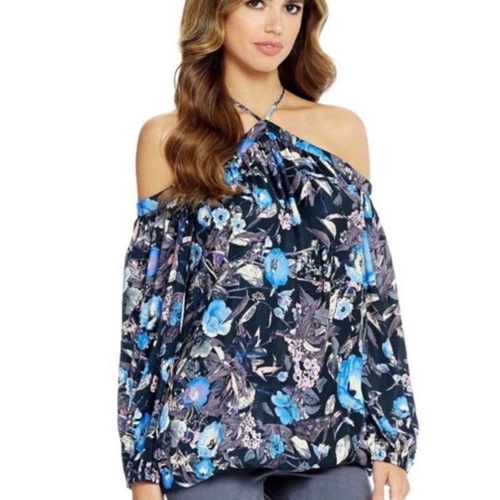 Gianni Bini Cold Shoulder halter floral top size Large